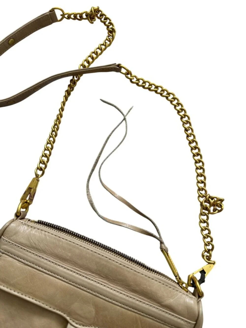 REBECCA MINKOFF Tan Gold Leather MAC Crossbody Bag